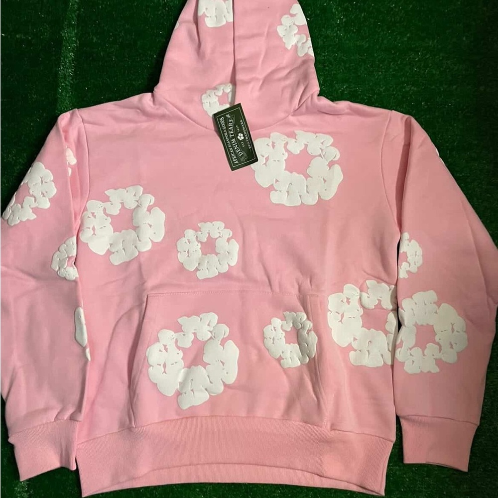 Frame Denim Pink Hoodie with White Floral Ring Prints